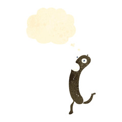 retro cartoon sausage with thought bubble