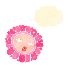 Naklejka premium retro cartoon flower with thought bubble