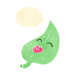 retro cartoon leaf with thought bubble