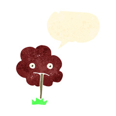 retro cartoon sad tree with speech bubble
