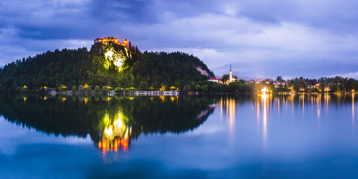 Light reflections in Lake Bled, Julian Alps, Gorenjska, Slovenia