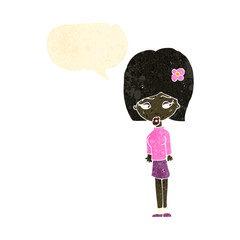retro cartoon woman with speech bubble