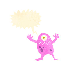 retro cartoon alien with speech bubble