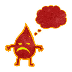retro cartoon unhappy flame with thought bubble