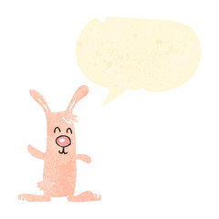 retro cartoon bunny rabbit with speech bubble