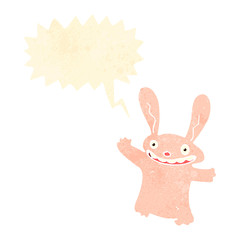 retro cartoon bunny rabbit with speech bubble