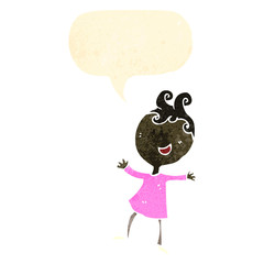retro cartoon happy woman with speech bubble