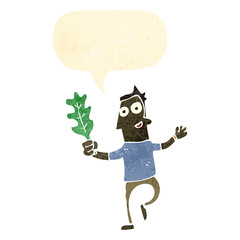retro cartoon man with leaf dancing