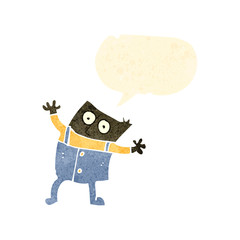 retro cartoon boy with speech bubble