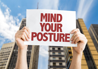 Mind Your Posture card with cityscape background