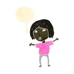 retro cartoon woman with speech bubble