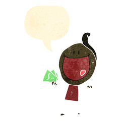 retro cartoon happy man with cash and speech bubble