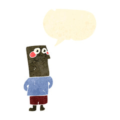 retro cartoon friendly man with speech bubble