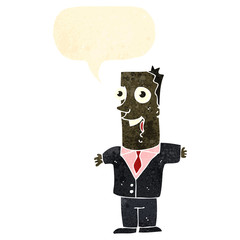 retro cartoon happy businessman with speech bubble