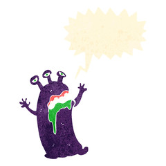 retro cartoon alien with speech bubble
