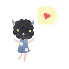 retro cartoon cute cloud head creature with  speech bubble