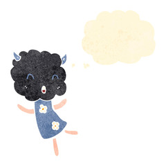 retro cartoon cute cloud head creature with thought bubble