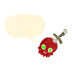 retro cartoon talking skull with dagger