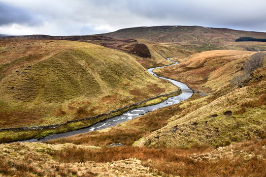 Grisedale Beck Meanders below Baugh Fell toward Garsdale Head in the Yorkshire Dales, Cumbria