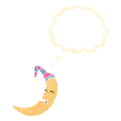 retro cartoon sleeping moon