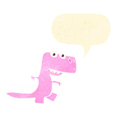 retro cartoon little dinosaur with speech bubble