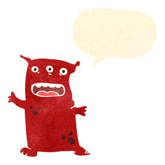 retro cartoon monster with speech bubble