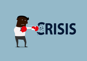 Black businessman boxing with crisis
