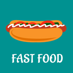 Fast food hotdog with sausage and vegetable