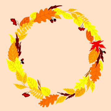 Round frame with autumn leaves