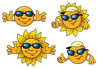 Happy sun characters in sunglasses