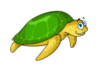 Swimming cartoon green turtle animal