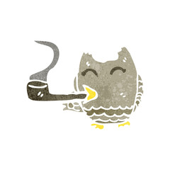 retro cartoon owl smoking pipe