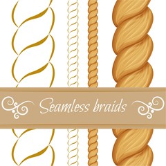 Hair braided isolated on white. Seamless twist braids with outli