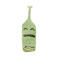 retro cartoon white wine bottle