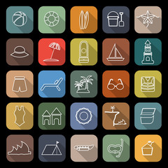 Beach line flat icons with long shadow