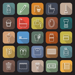 Bathroom line flat icons with long shadow