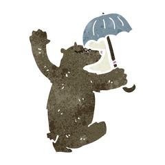 retro cartoon bear with umbrella
