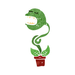 retro cartoon man carnivorous plant