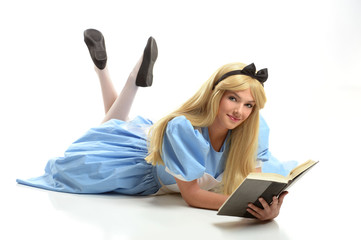 oung Woman in Costume Reading Book