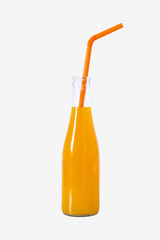 bottles of orange juice on white background