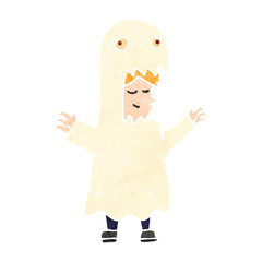 retro cartoon man in ghost costume