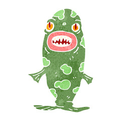 retro cartoon monster fish