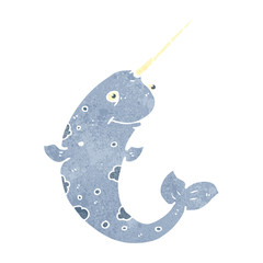 retro cartoon narwhal © lineartestpilot