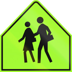 Canadian school warning sign, new green version. This sign is used in Ontario