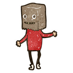 retro cartoon ugly man with bag on head