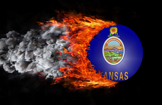 Flag with a trail of fire and smoke - Kansas