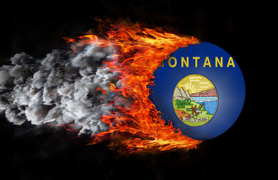 Flag with a trail of fire and smoke - Montana
