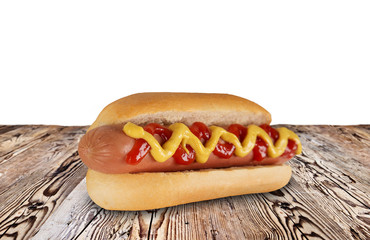 hot dog on wooden background