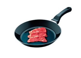  meat on a frying pan the isolated