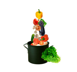 vegetables fall in a pan